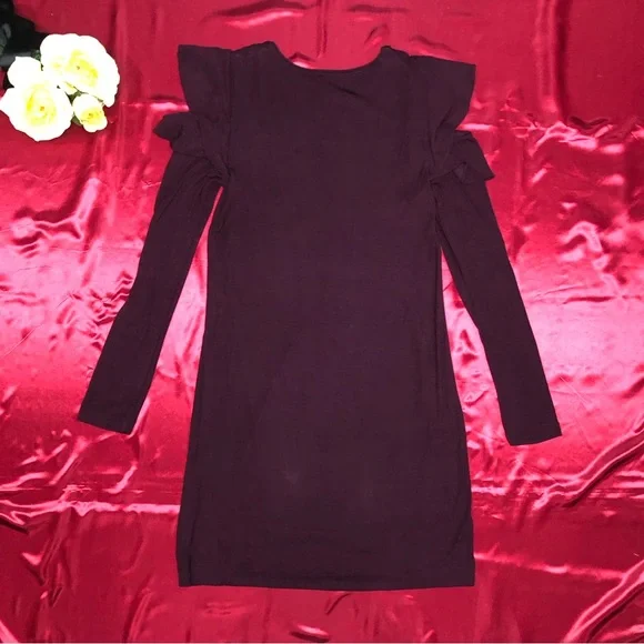⭐️NEW⭐️WhiteHouseBlackMarket WHBMLong Sleeve Ruffle Cold Shoulder Sheath Dress - Picture 8 of 10